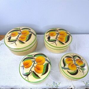 Vintage Jerywil Products Japan Nesting Canister Set 4 Peach Fruit Hand Painted